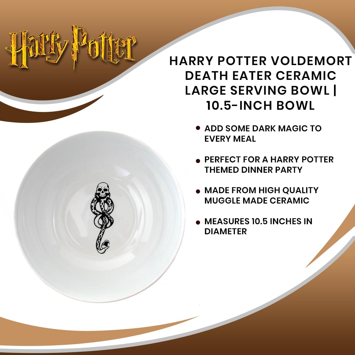 Harry Potter Voldemort Death Eater Ceramic Large Serving Bowl | 10.5-Inch Bowl