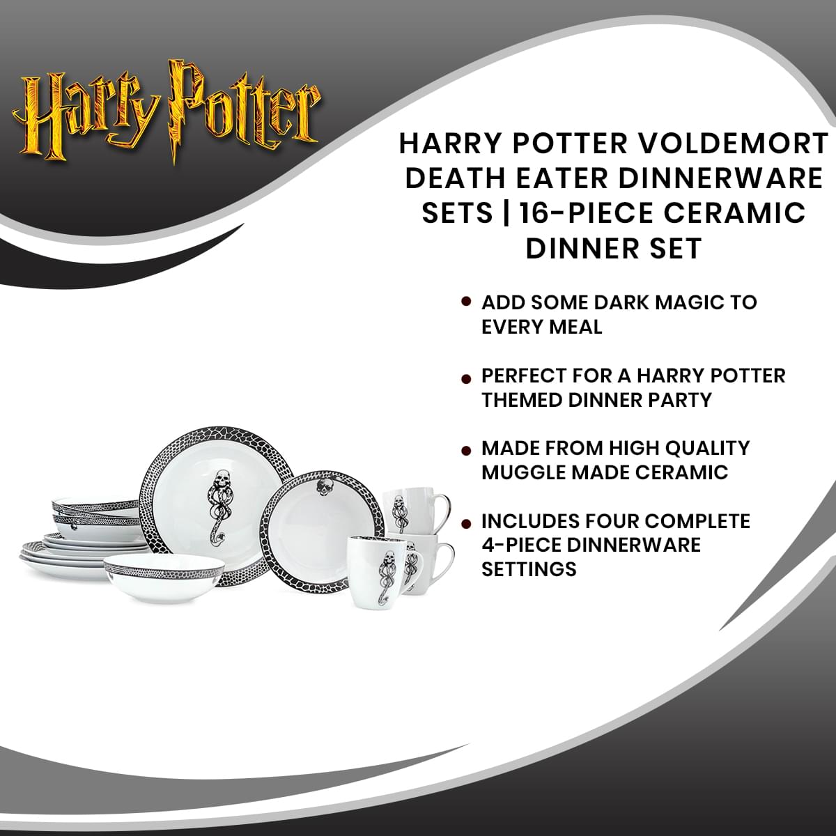 Harry Potter Voldemort Death Eater Dinnerware Sets | 16-Piece Ceramic Dinner Set