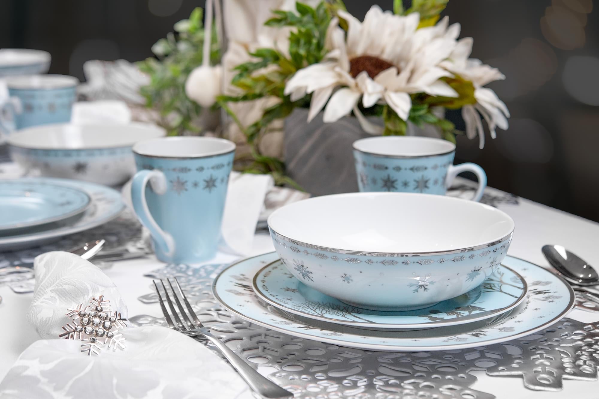 Disney Frozen 2 Anna & Elsa Ceramic Dining Set Collection | 16-Piece Dinner Set