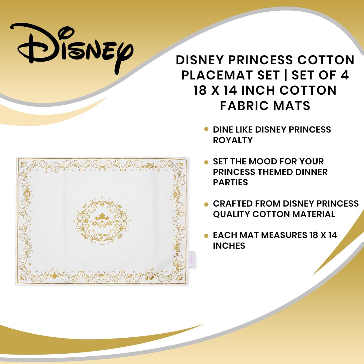 Disney Princess Cotton Placemat Set | Set Of 4 18 x 14 Inch Cotton Fabric Mats