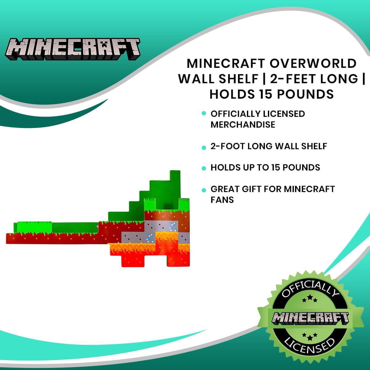 Minecraft Overworld Wall Shelf | 2 Feet Long | Holds 15 Pounds