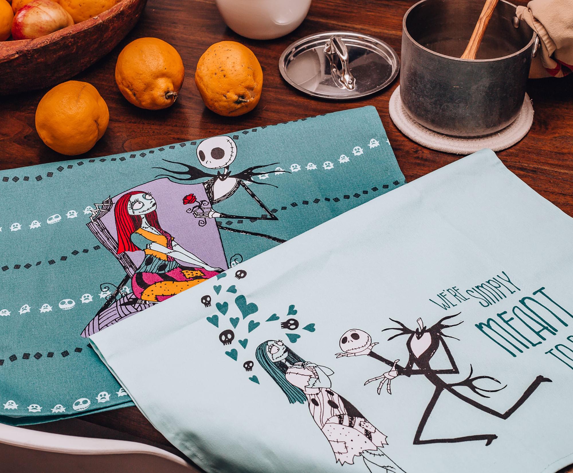 Nightmare Before Christmas Jack and Sally Cotton Kitchen Hand Towels | Set of 2
