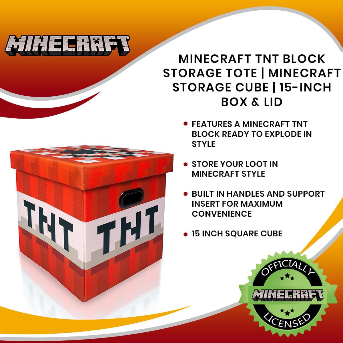 Minecraft TNT Block Storage Tote | Minecraft Storage Cube | 15-Inch Box & Lid