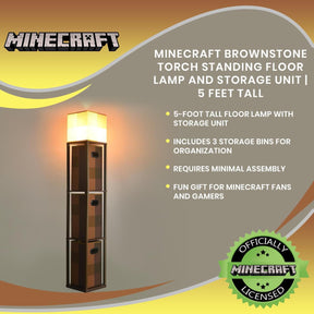 Minecraft Brownstone Torch Standing Floor Lamp and Storage Unit | 5 Feet Tall