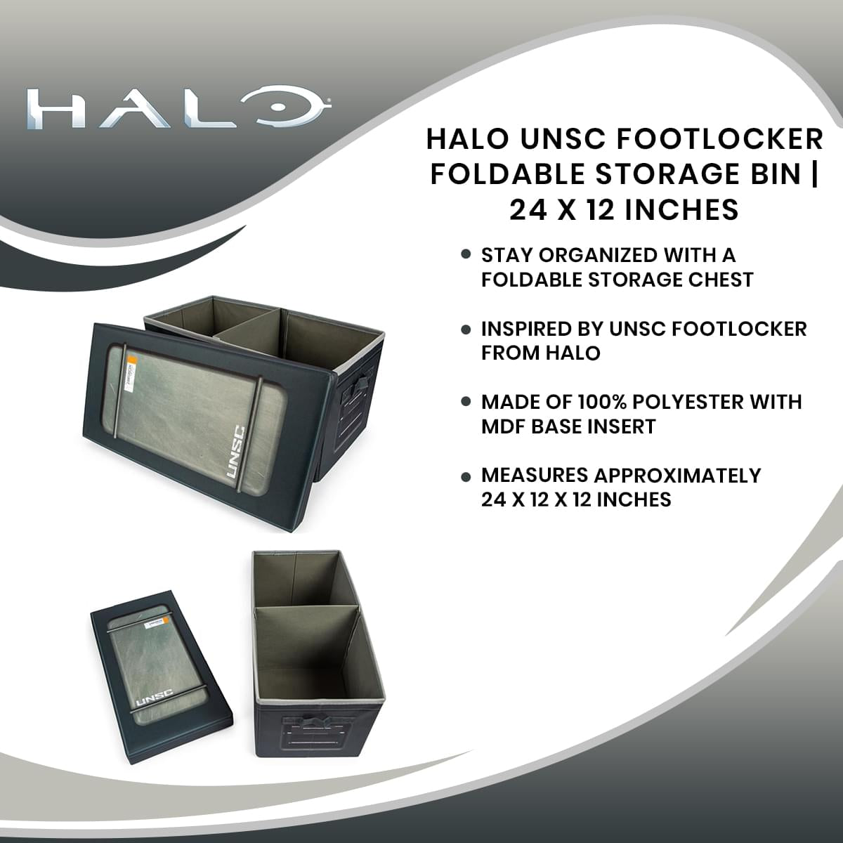 Halo UNSC Footlocker Foldable Storage Bin | 24 x 12 Inches