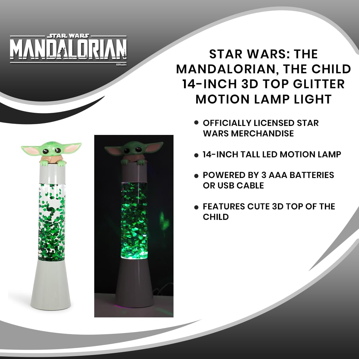 Star Wars: The Mandalorian, The Child 14-Inch 3D Top Glitter Motion Lamp Light