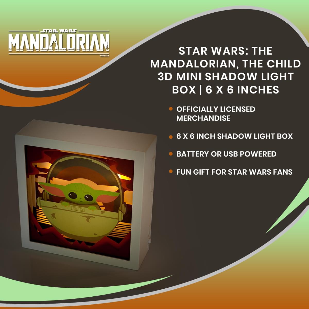 Star Wars: The Mandalorian, The Child 3D Mini Shadow Light Box | 6 x 6 Inches