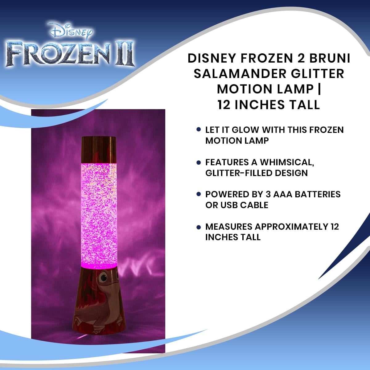 Disney Frozen 2 Bruni Salamander Glitter Motion Lamp | 12 Inches Tall