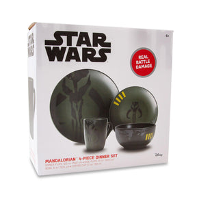 Star Wars Boba Fett Mandalorian Stoneware Plates & Bowl Collection | 4-Piece Set