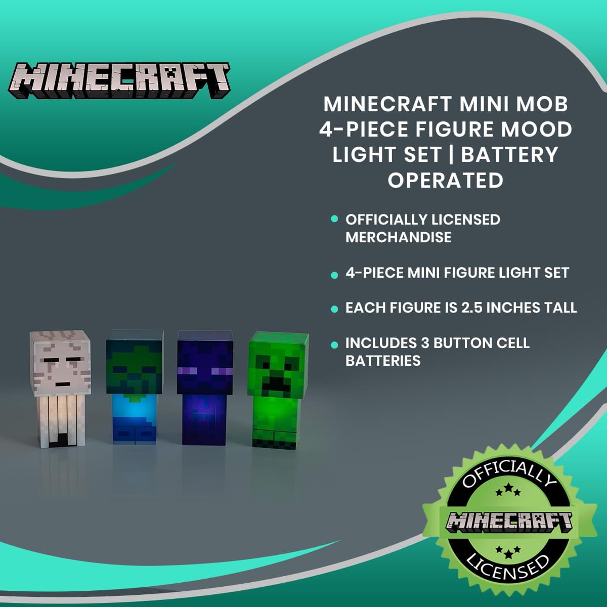 Minecraft Mini Mob 4-Piece Figure Mood Light Set | Battery Operated