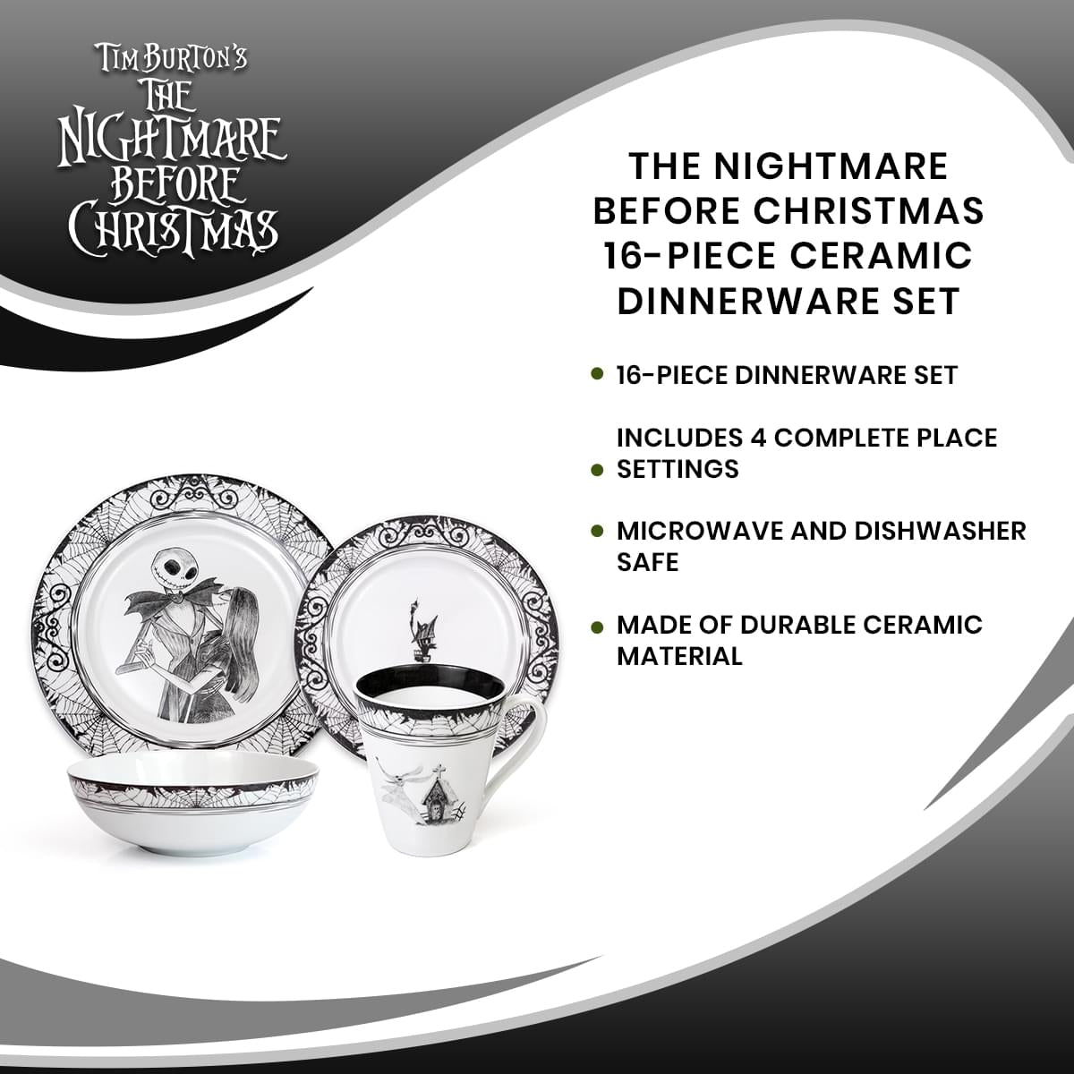 The Nightmare Before Christmas 16-Piece Ceramic Dinnerware Set