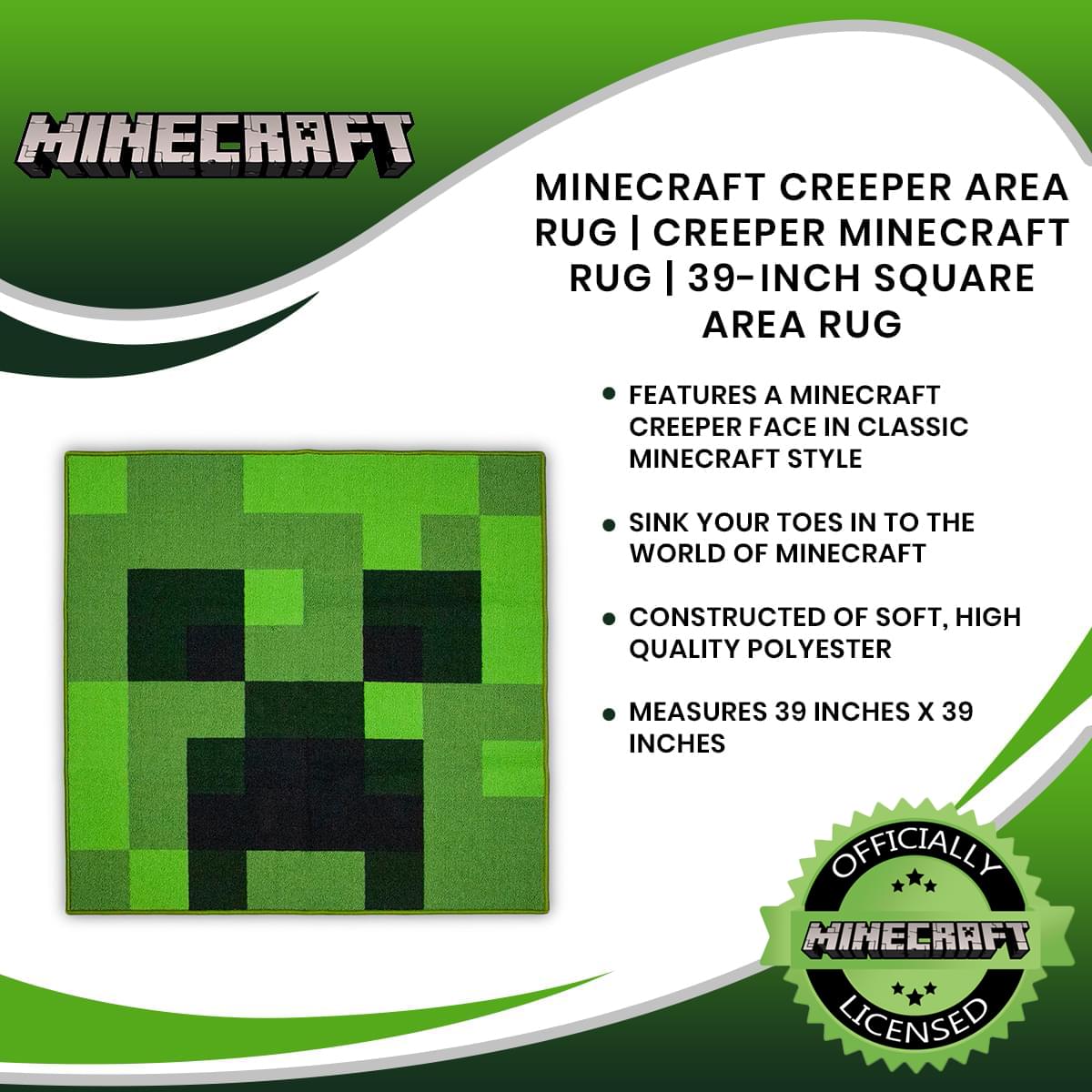 Minecraft Creeper Area Rug | Creeper Minecraft Rug | 39-Inch Square Area Rug