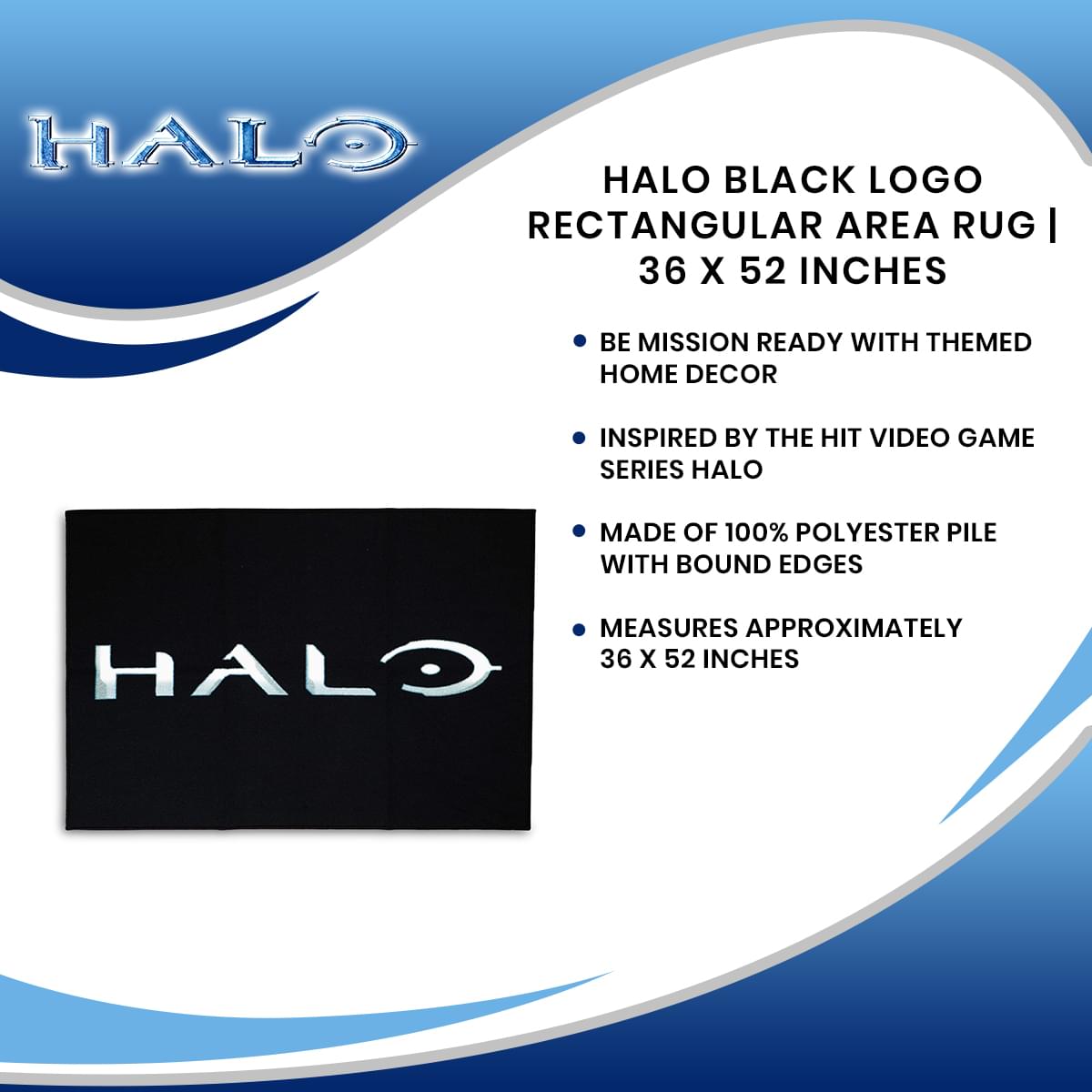 HALO Black Logo Rectangular Area Rug | 36 x 52 Inches