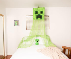 Minecraft Green Creeper Kids Bed Canopy, Hanging Curtain Netting
