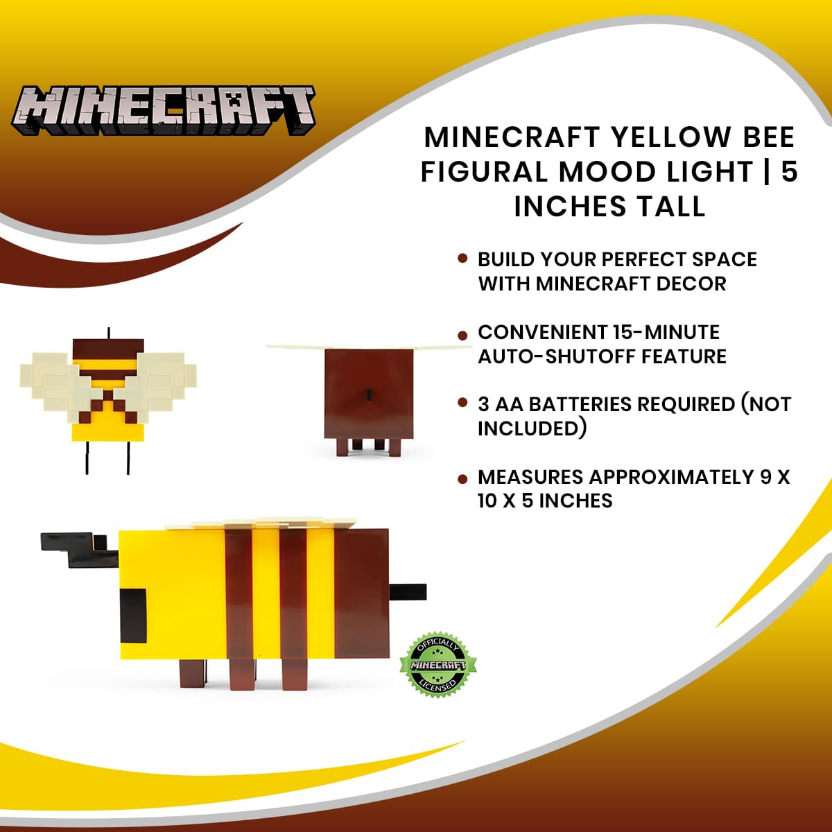 Minecraft Yellow Bee Figural Mood Light | 5 Inches Tall