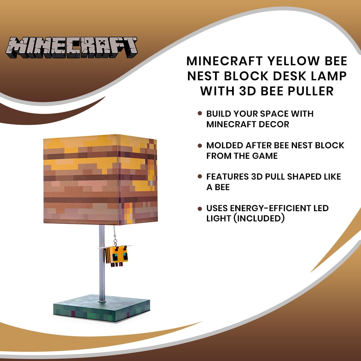 Minecraft Yellow Bee Nest Block Desk Lamp with 3D Bee Puller
