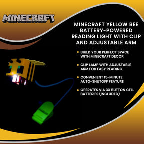 Minecraft Yellow Bee Battery-Powered Reading Light with Clip and Adjustable Arm