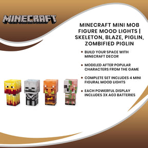 Minecraft Mini Mob Figure Mood Lights | Skeleton, Blaze, Piglin, Zombified Piglin