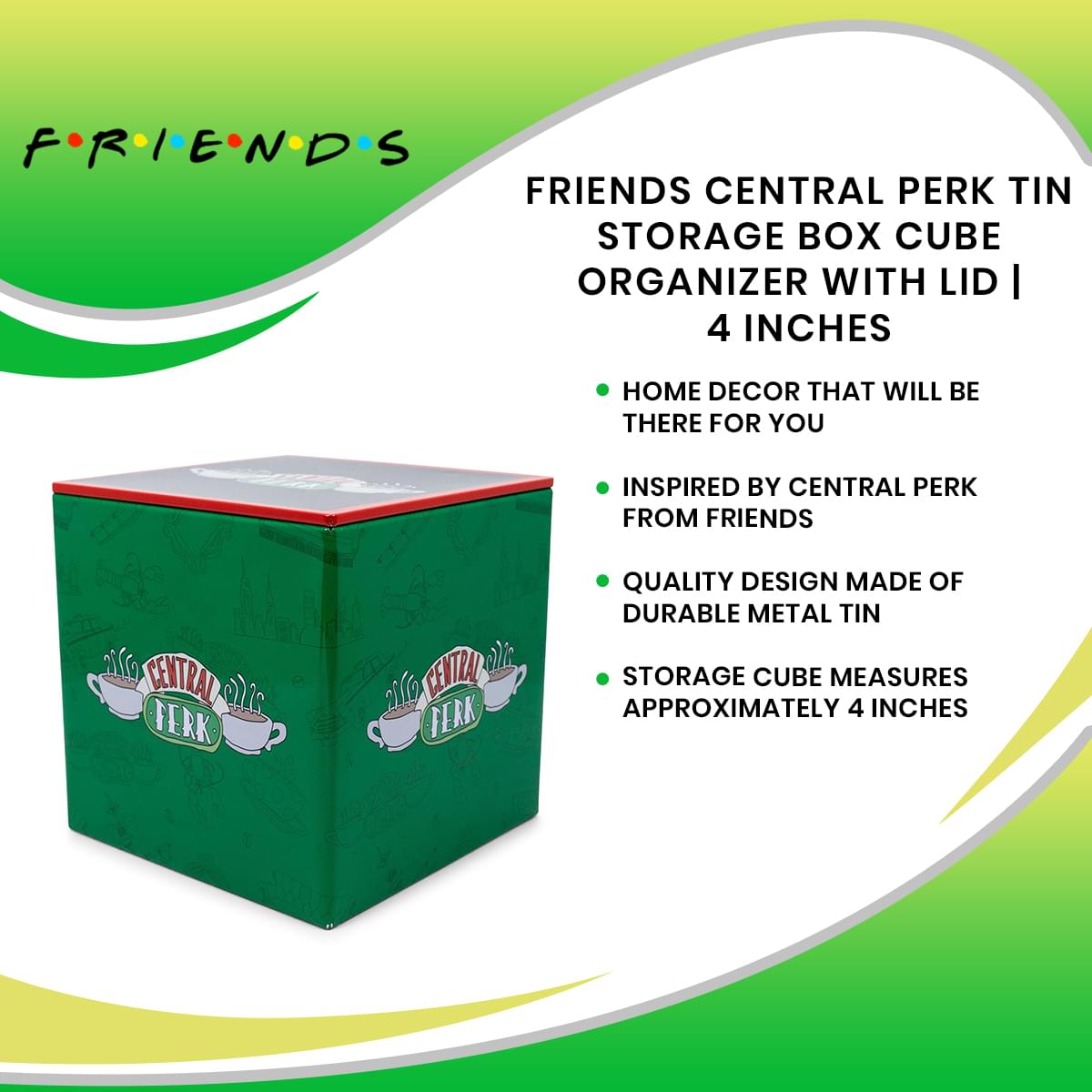 Friends Central Perk Tin Storage Box Cube Organizer with Lid | 4 Inches