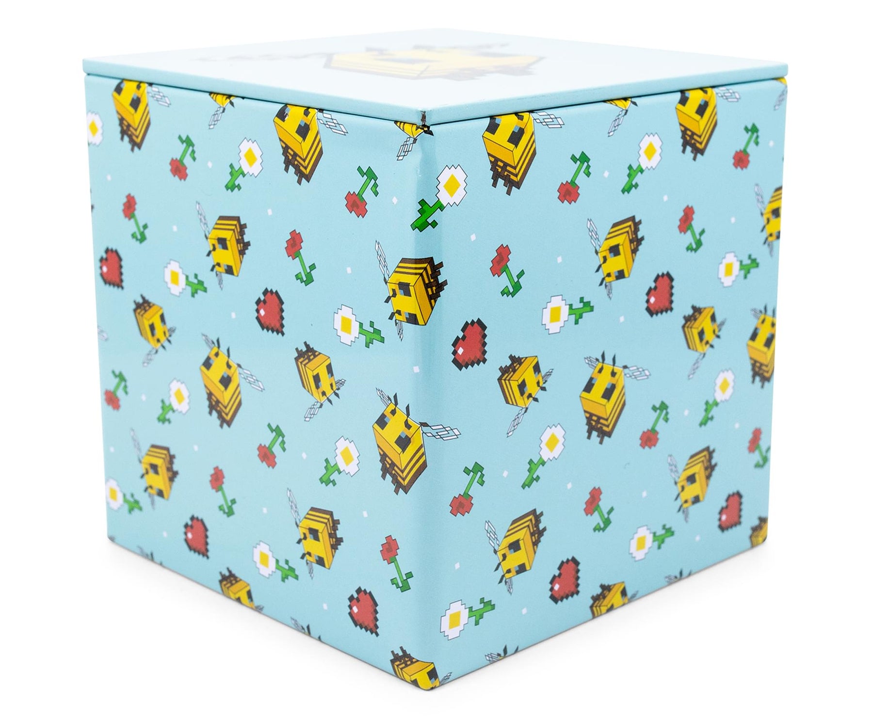 Minecraft Bee Pattern Tin Storage Box Cube Organizer with Lid | 4 Inches