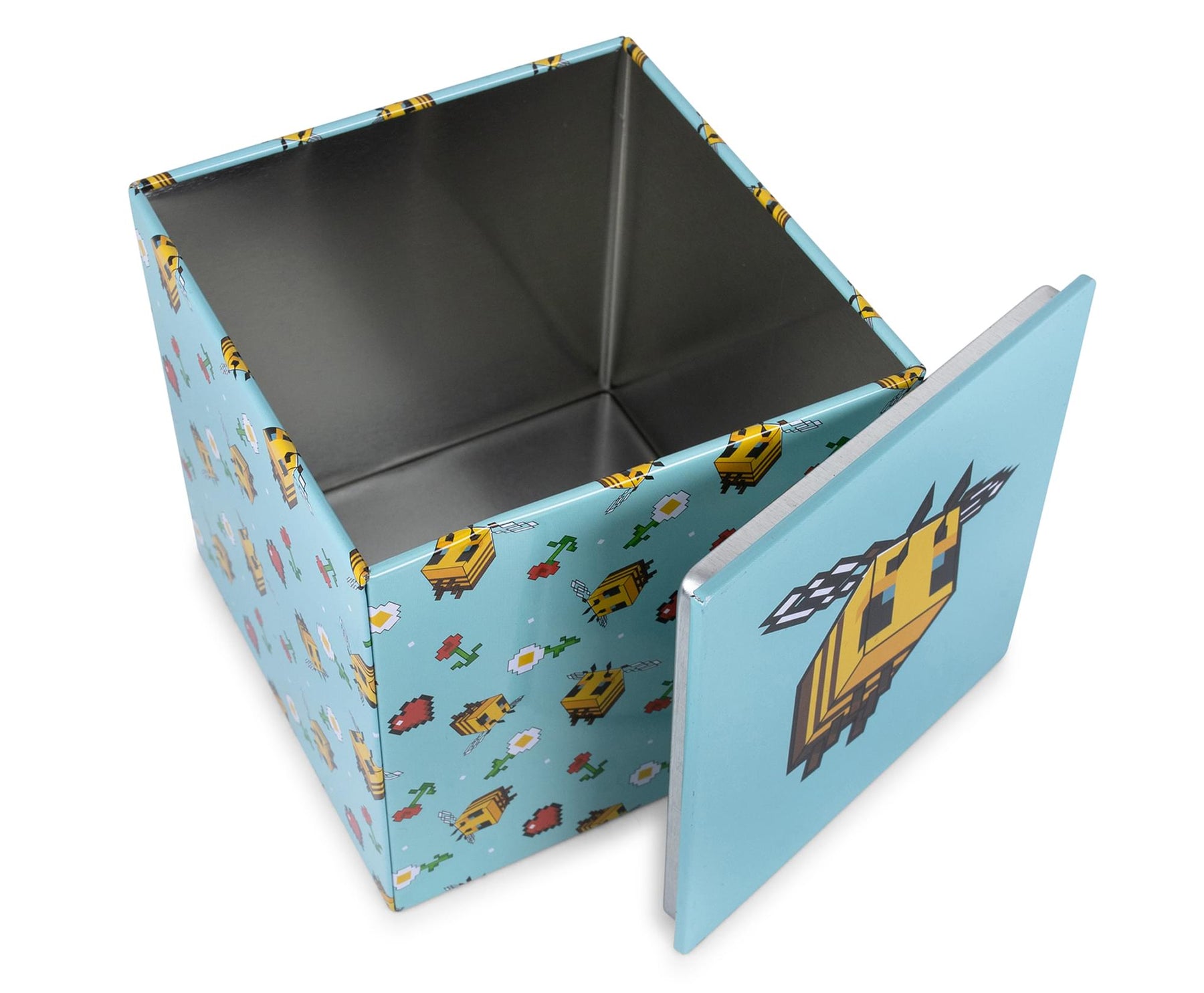 Minecraft Bee Pattern Tin Storage Box Cube Organizer with Lid | 4 Inches