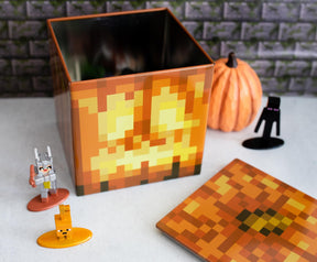 Minecraft Jack O'Lantern Tin Storage Box Cube Organizer with Lid | 4 Inches