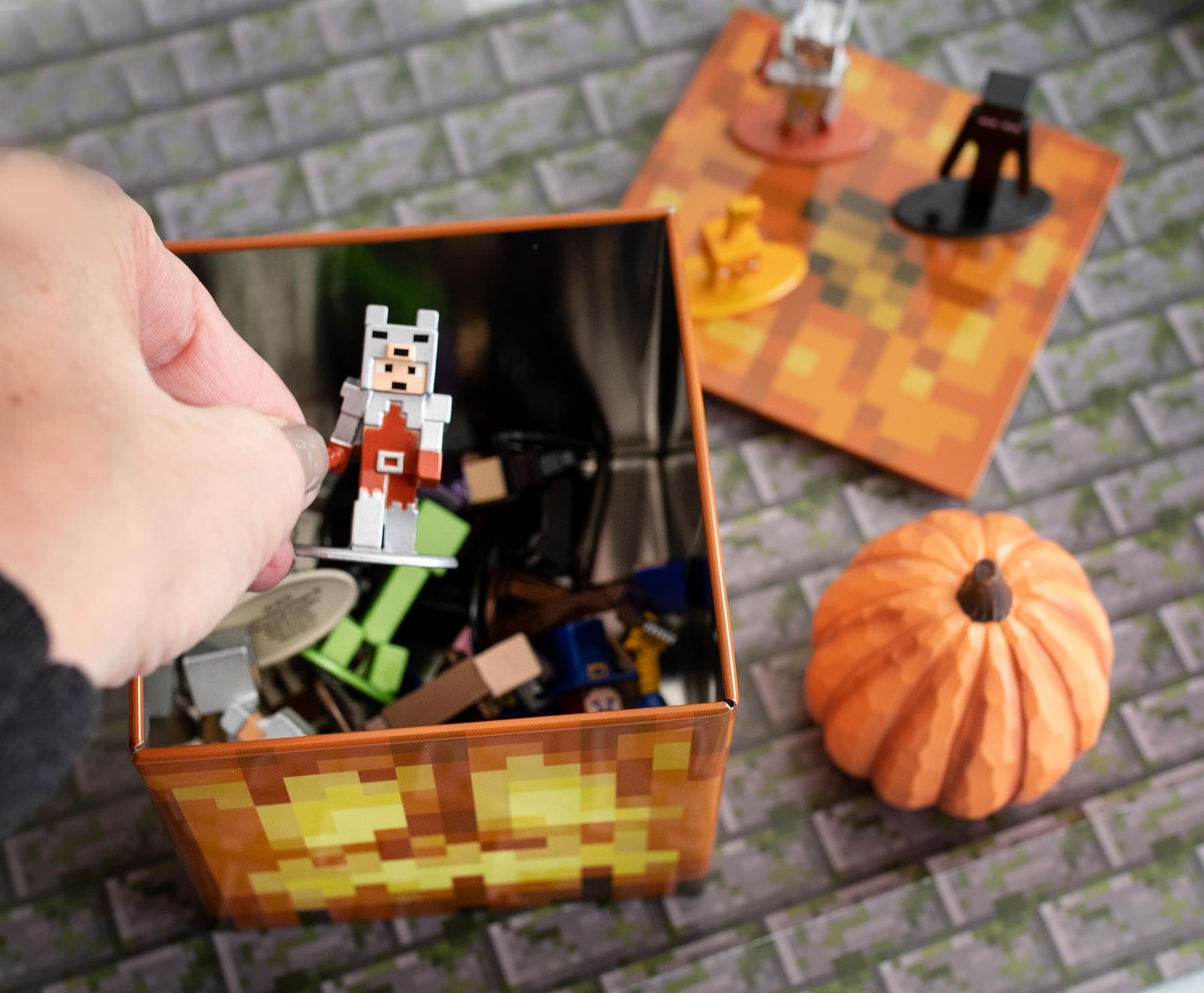 Minecraft Jack O'Lantern Tin Storage Box Cube Organizer with Lid | 4 Inches