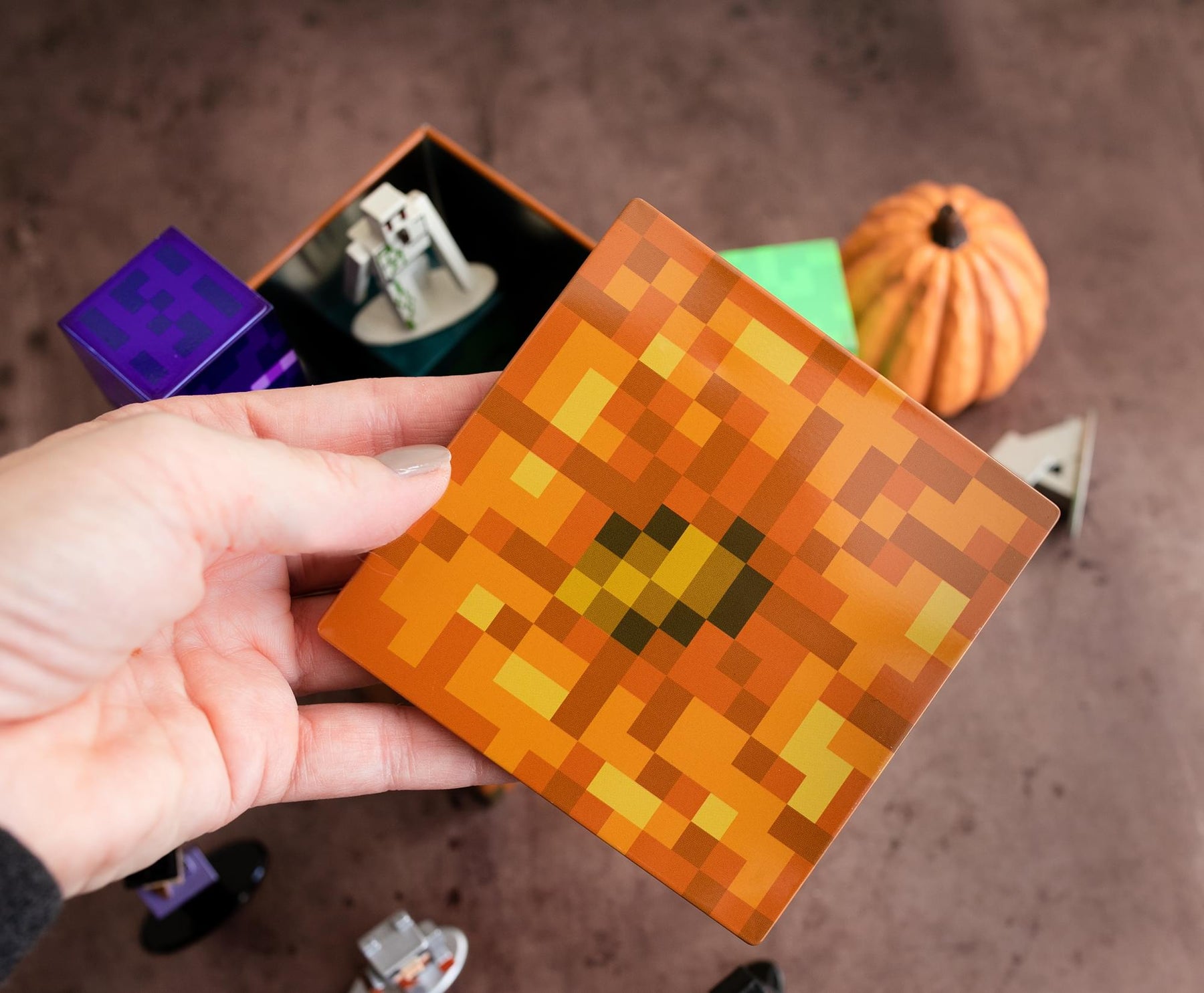 Minecraft Jack O'Lantern Tin Storage Box Cube Organizer with Lid | 4 Inches