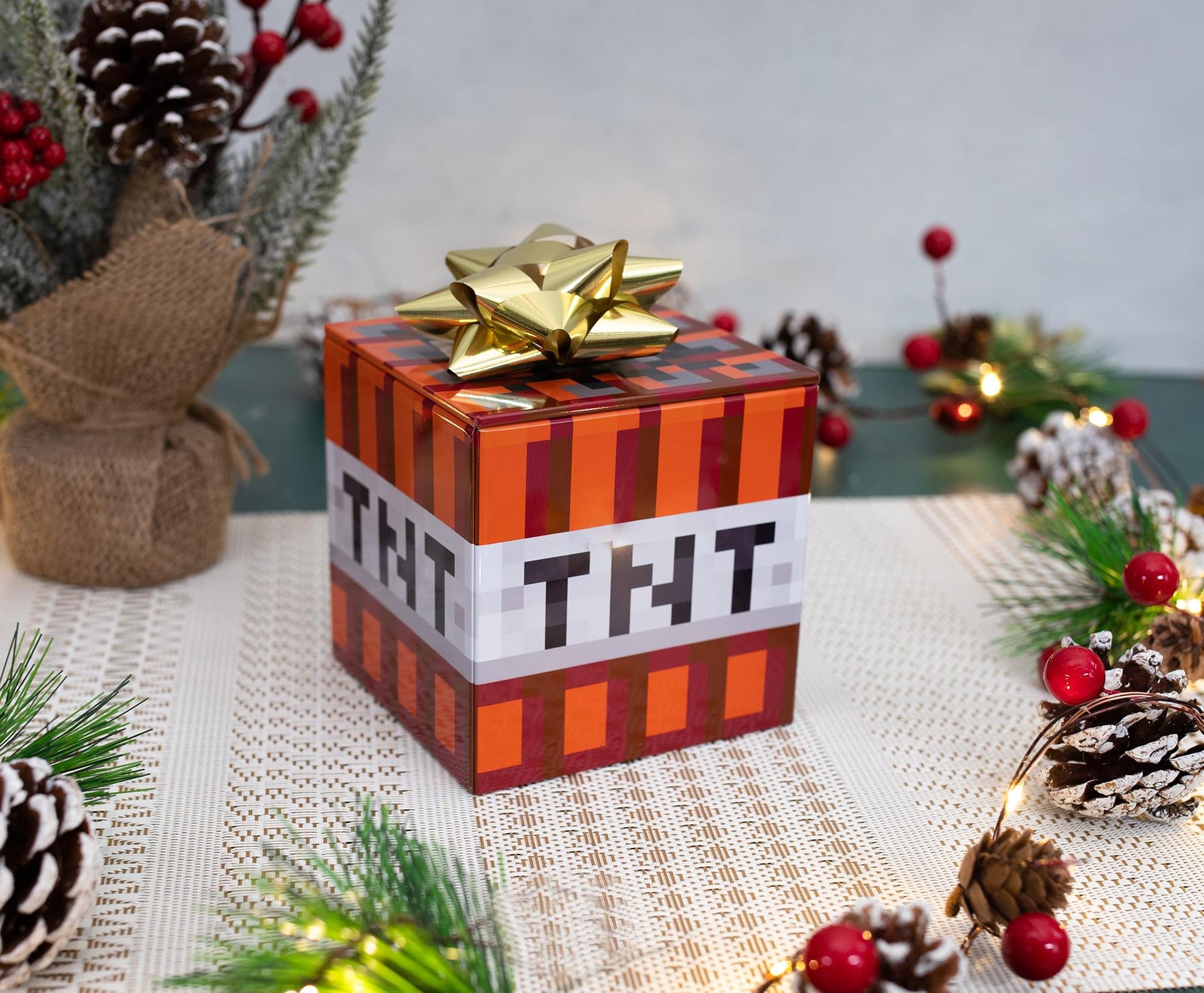 Minecraft TNT Tin Storage Box Cube Organizer with Lid | 4 Inches