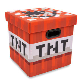 Minecraft TNT Block Fabric Storage Bin Cube Organizer with Lid | 13 Inches