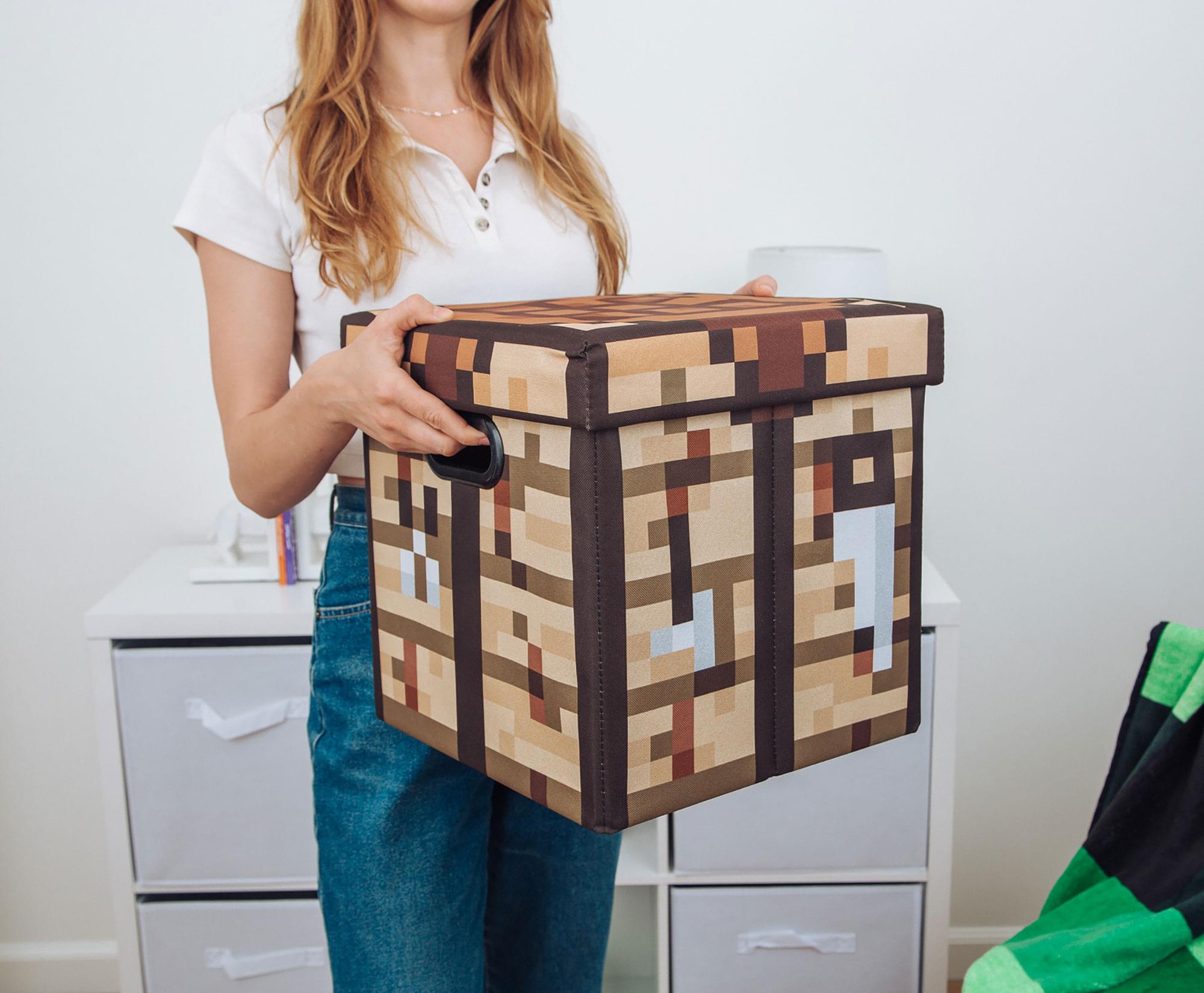 Minecraft Crafting Table Fabric Storage Bin Cube Organizer with Lid | 13 Inches