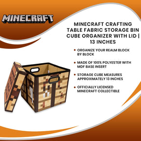 Minecraft Crafting Table Fabric Storage Bin Cube Organizer with Lid | 13 Inches