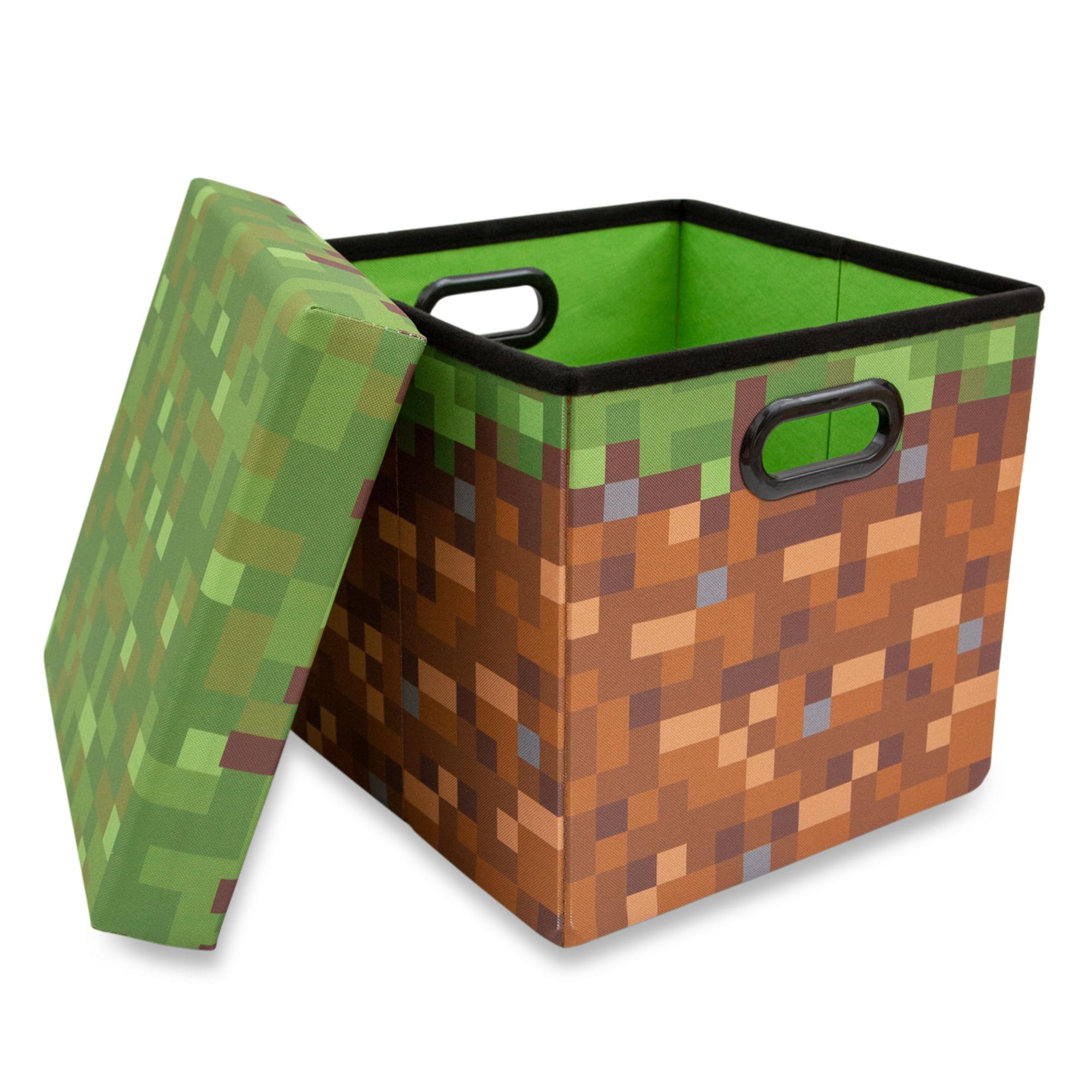 Minecraft Grassy Block Fabric Storage Bin Cube Organizer with Lid | 13 Inches