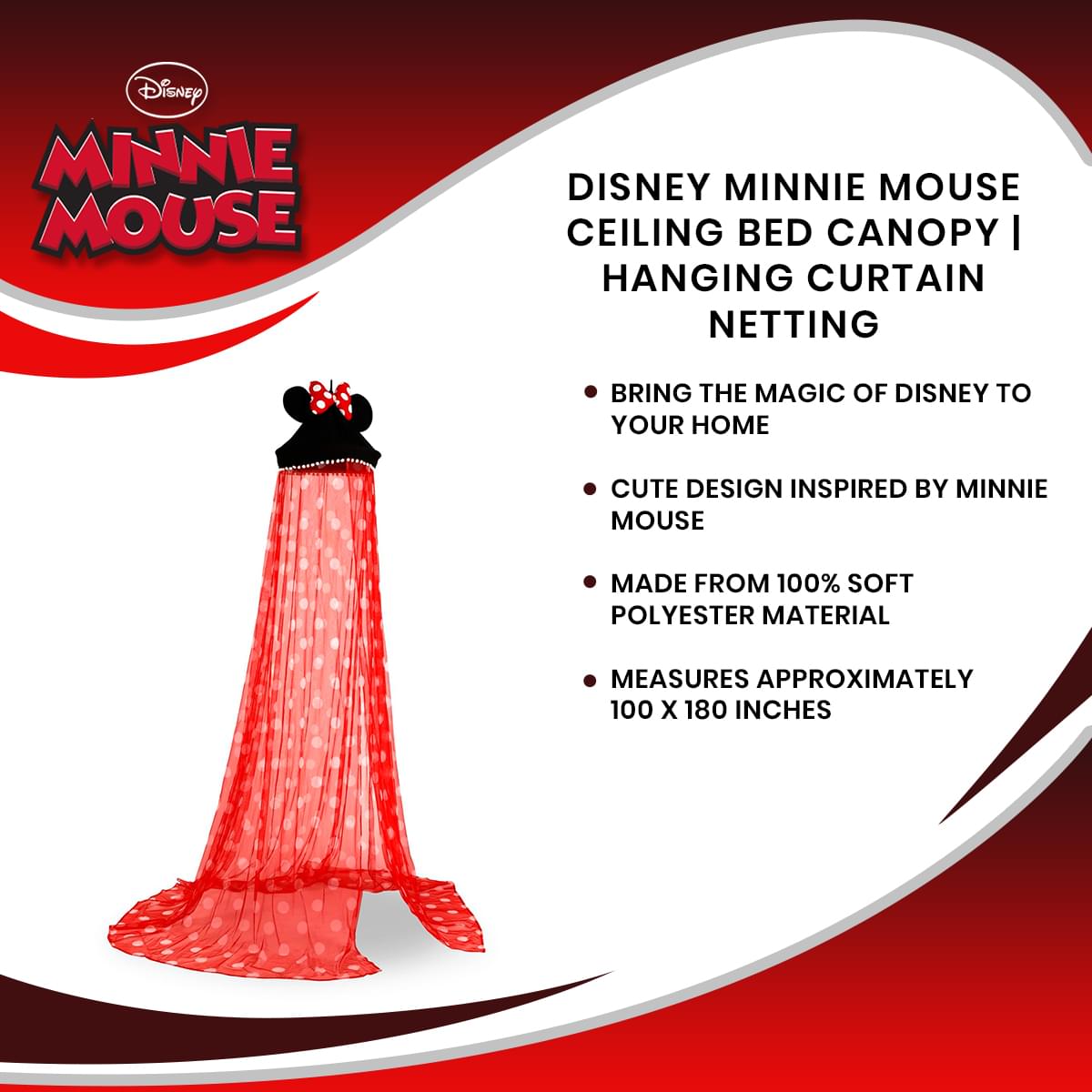 Disney Minnie Mouse Ceiling Bed Canopy | Hanging Curtain Netting