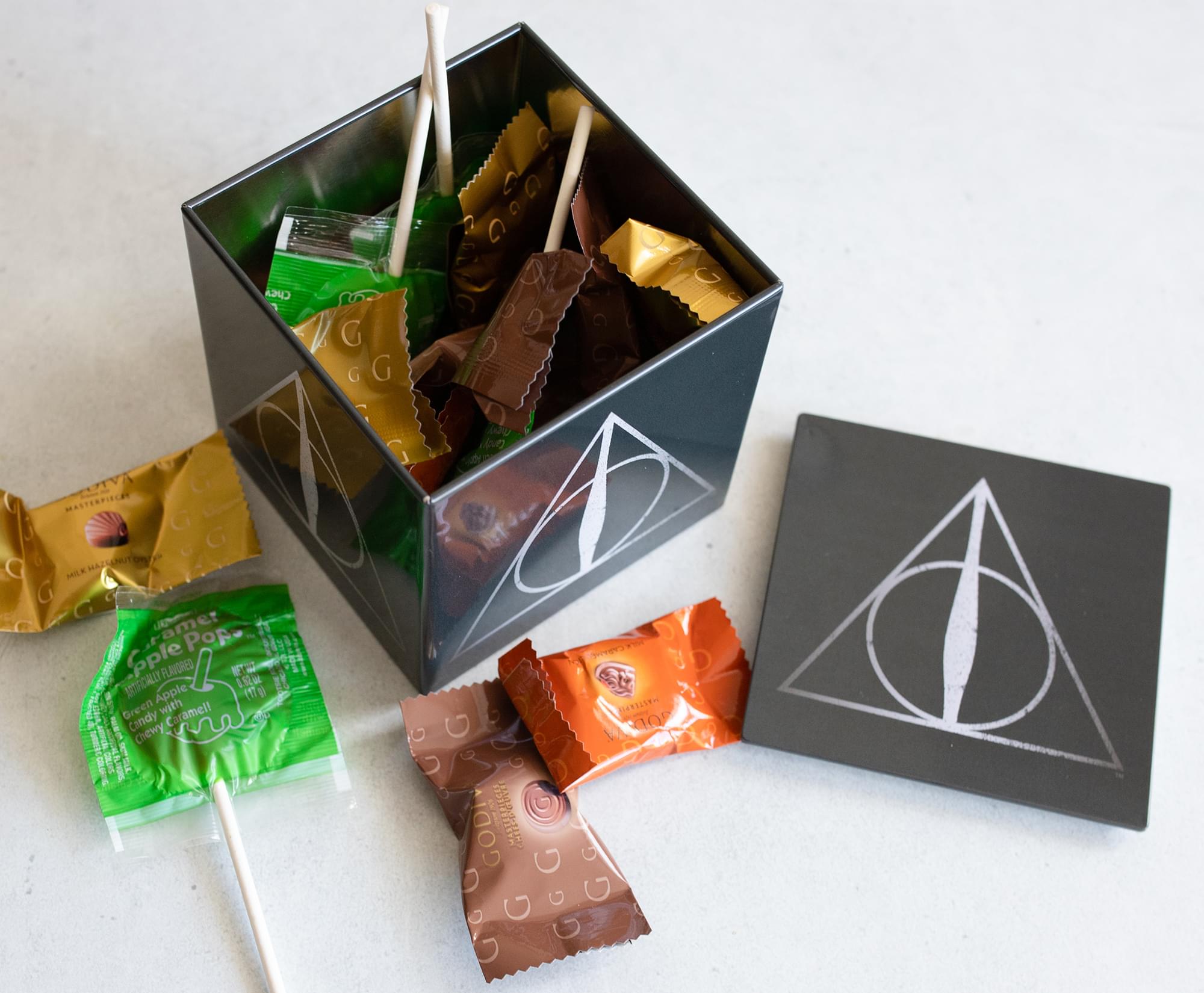 Harry Potter Deathly Hallows Tin Storage Box Cube Organizer with Lid | 4 Inches