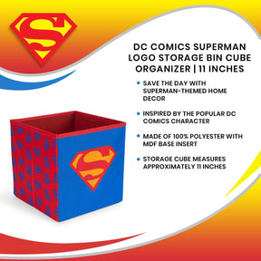 DC Comics Superman Logo Storage Bin Cube Organizer | 11 Inches