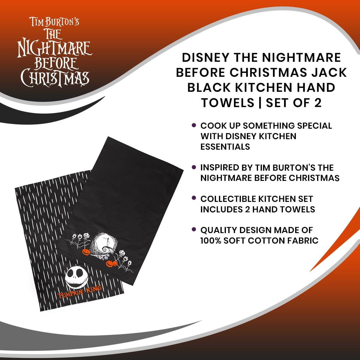 Disney The Nightmare Before Christmas Jack Black Kitchen Hand Towels | Set of 2