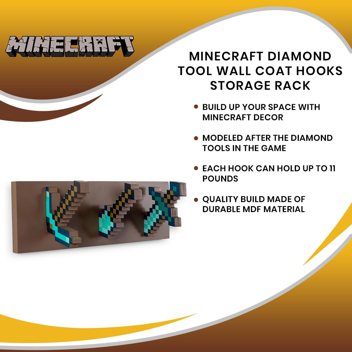 Minecraft Diamond Tool Wall Coat Hooks Storage Rack