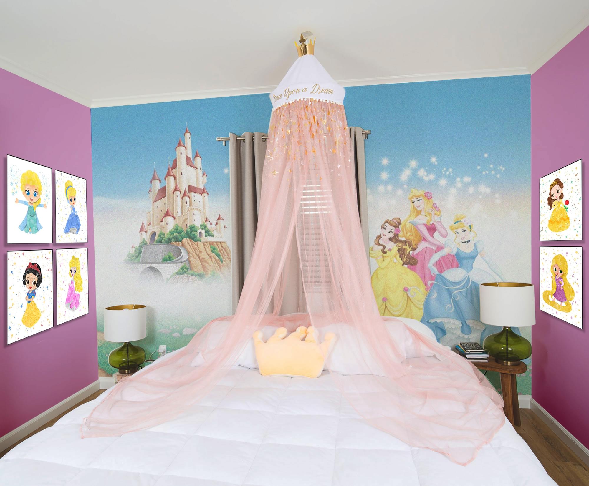 Disney Princess Kids Bed Canopy for Ceiling, Hanging Curtain Netting