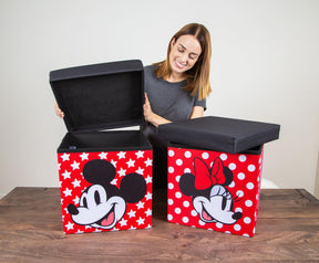 Disney Mickey & Minnie 15-Inch Storage Bin Cube Organizers with Lids | Set of 2