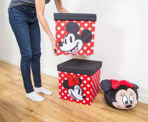 Disney Mickey & Minnie 15-Inch Storage Bin Cube Organizers with Lids | Set of 2