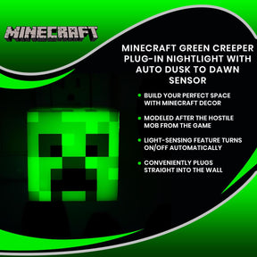 Minecraft Green Creeper Plug-In Nightlight with Auto Dusk to Dawn Sensor