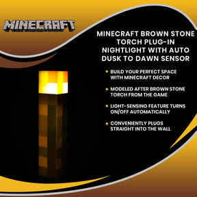 Minecraft Brown Stone Torch Plug-In Nightlight with Auto Dusk to Dawn Sensor