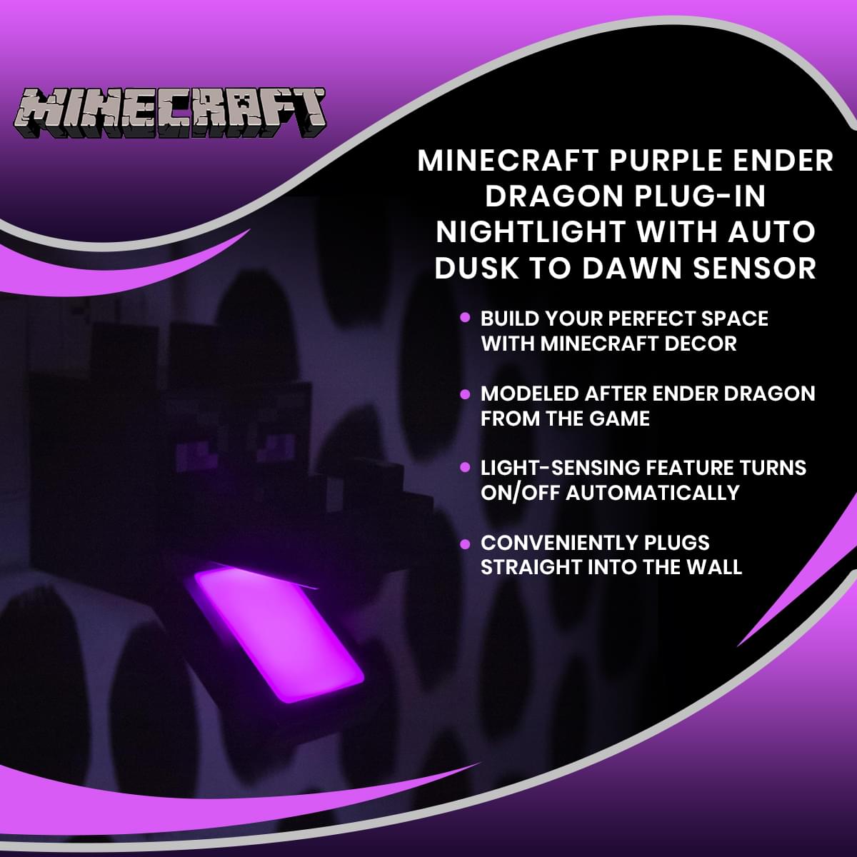 Minecraft Purple Ender Dragon Plug-In Nightlight with Auto Dusk to Dawn Sensor