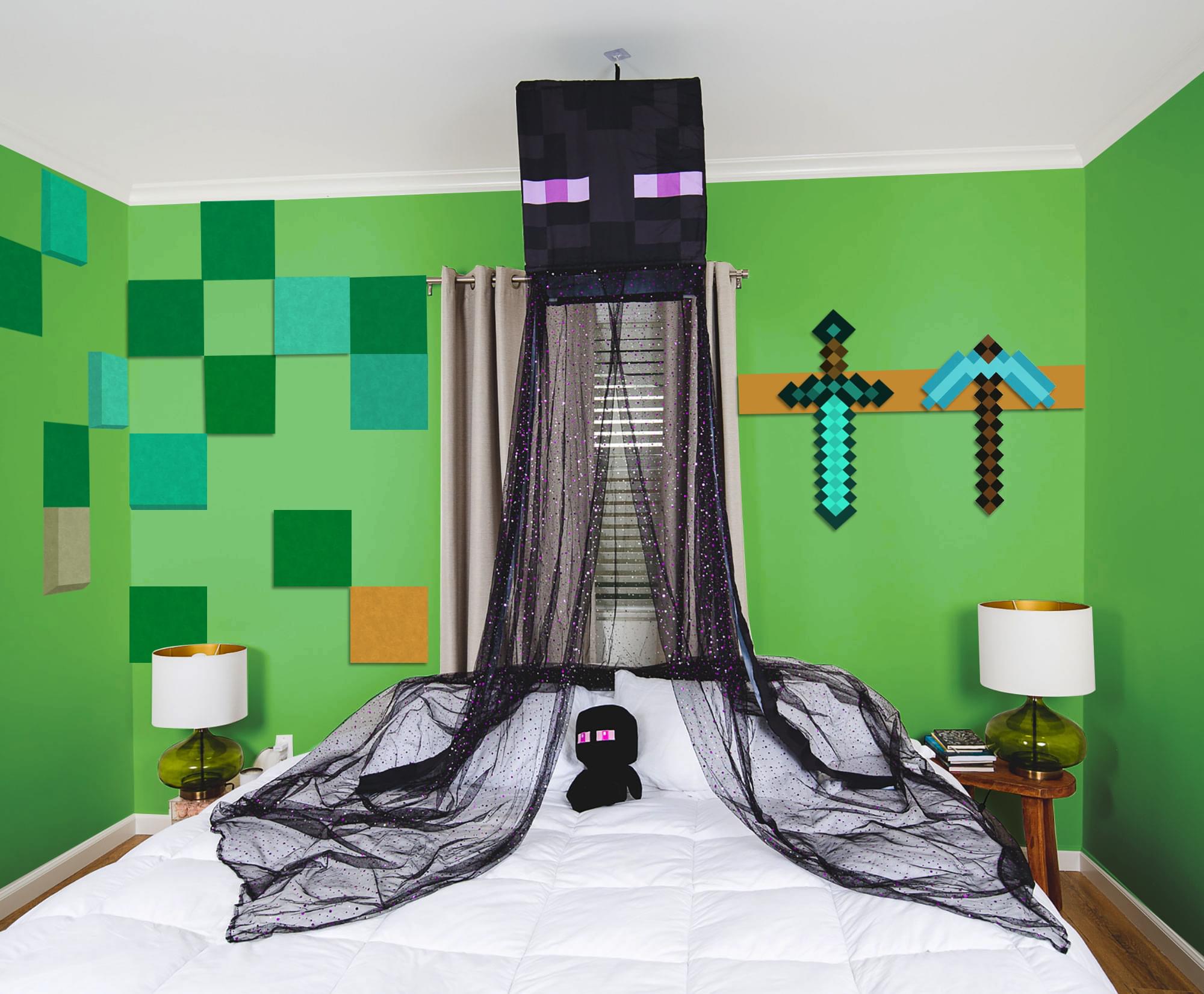Minecraft Enderman Kids Bed Canopy for Ceiling, Hanging Curtain Netting