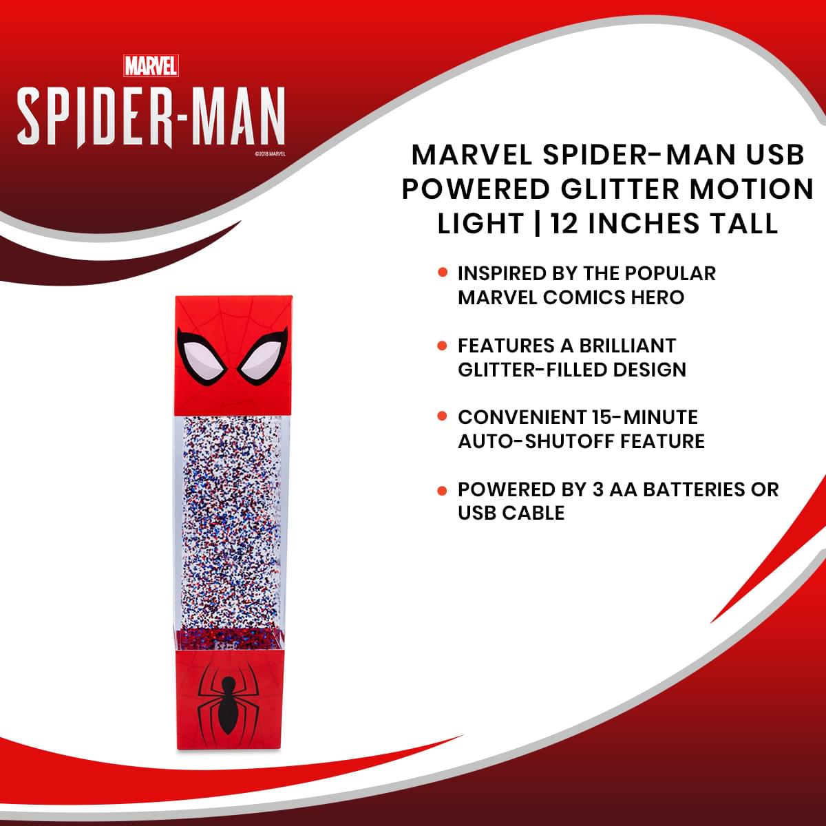 Marvel Spider-Man USB Powered Glitter Motion Light | 12 Inches Tall