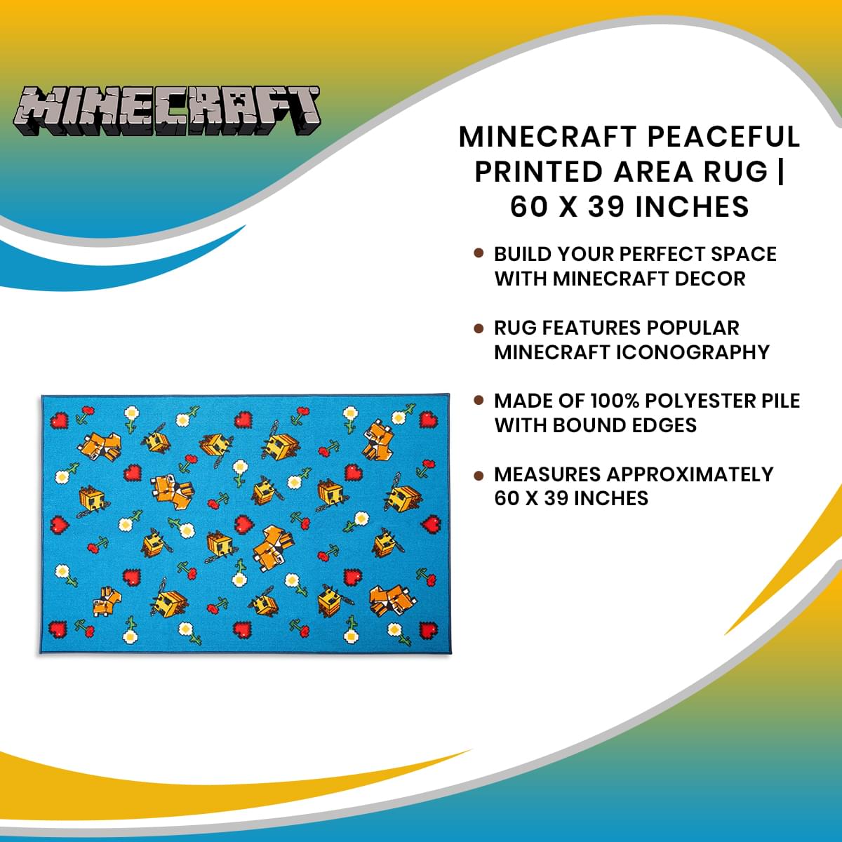Minecraft Peaceful Printed Area Rug | 60 x 39 Inches