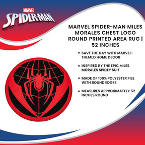 Marvel Spider-Man Miles Morales Chest Logo Round Printed Area Rug | 52 Inches
