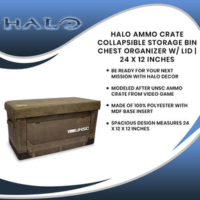 HALO Ammo Crate Collapsible Storage Bin Chest Organizer w/ Lid | 24 x 12 Inches