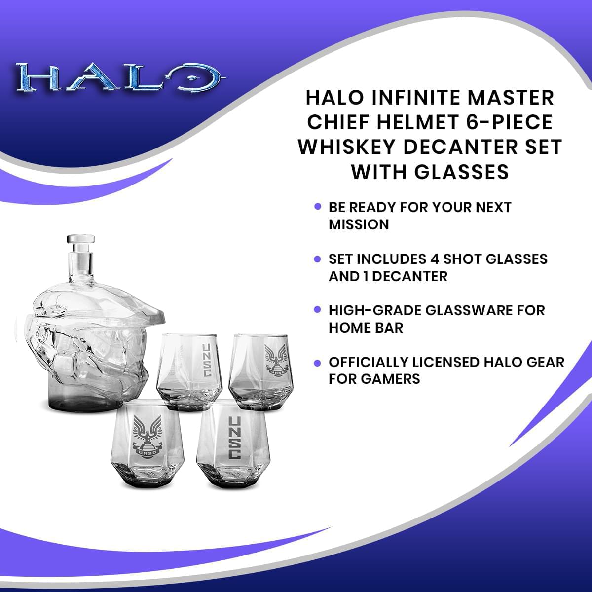 halo gear shop Halo Infinite Master Chief Helmet 6-Piece Whiskey Decanter Set with Glasses